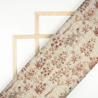 Oat Beige And Rust Orange Floral Pattern Digital Print Sherwani Fabric (Width 60 Inches)