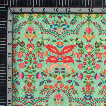 Mint Green And Candy Red Floral Pattern Digital Print Sherwani Fabric (Width 60 Inches)