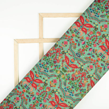Mint Green And Candy Red Floral Pattern Digital Print Sherwani Fabric (Width 60 Inches)