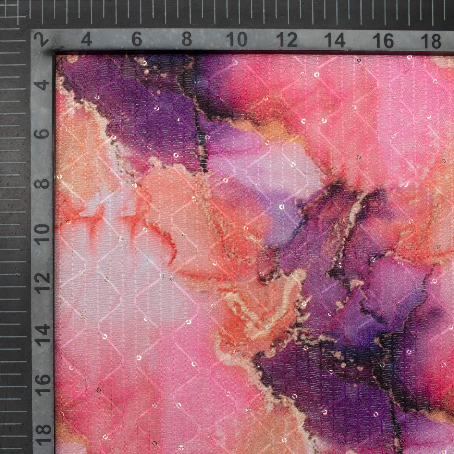 Rose Pink And Rasin Purple Marble Pattern Digital Print Sequins Embroidery Banglori Art Silk Fabric