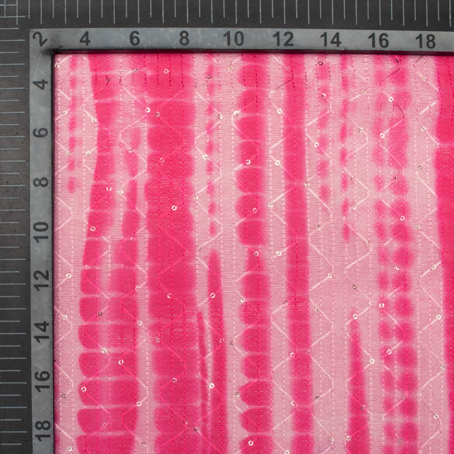 Magenta Pink Shibori Pattern Digital Print Sequins Embroidery Banglori Art Silk Fabric