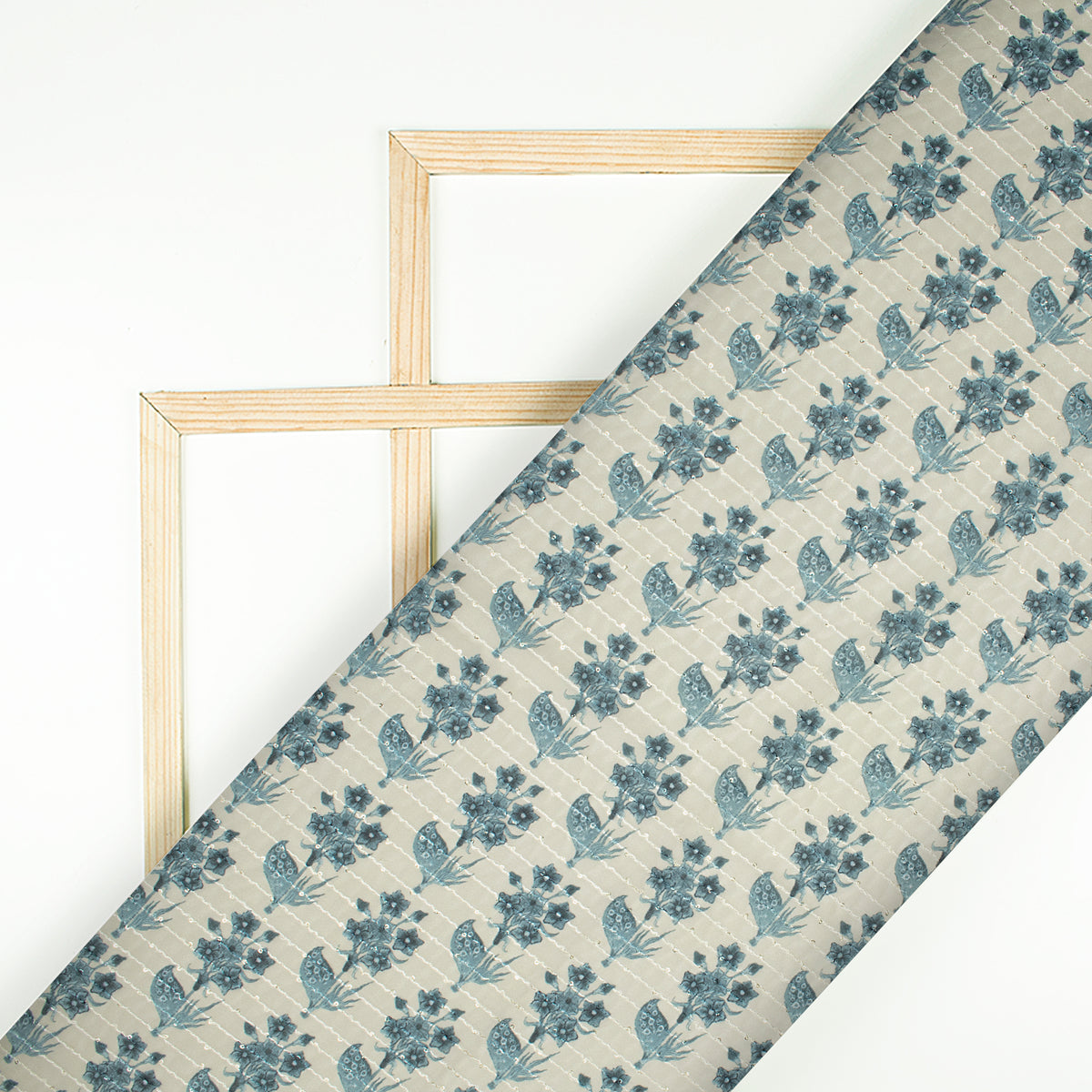 Oat Beige And Deep Green Floral Pattern Digital Print Premium Sequins Georgette Fabric