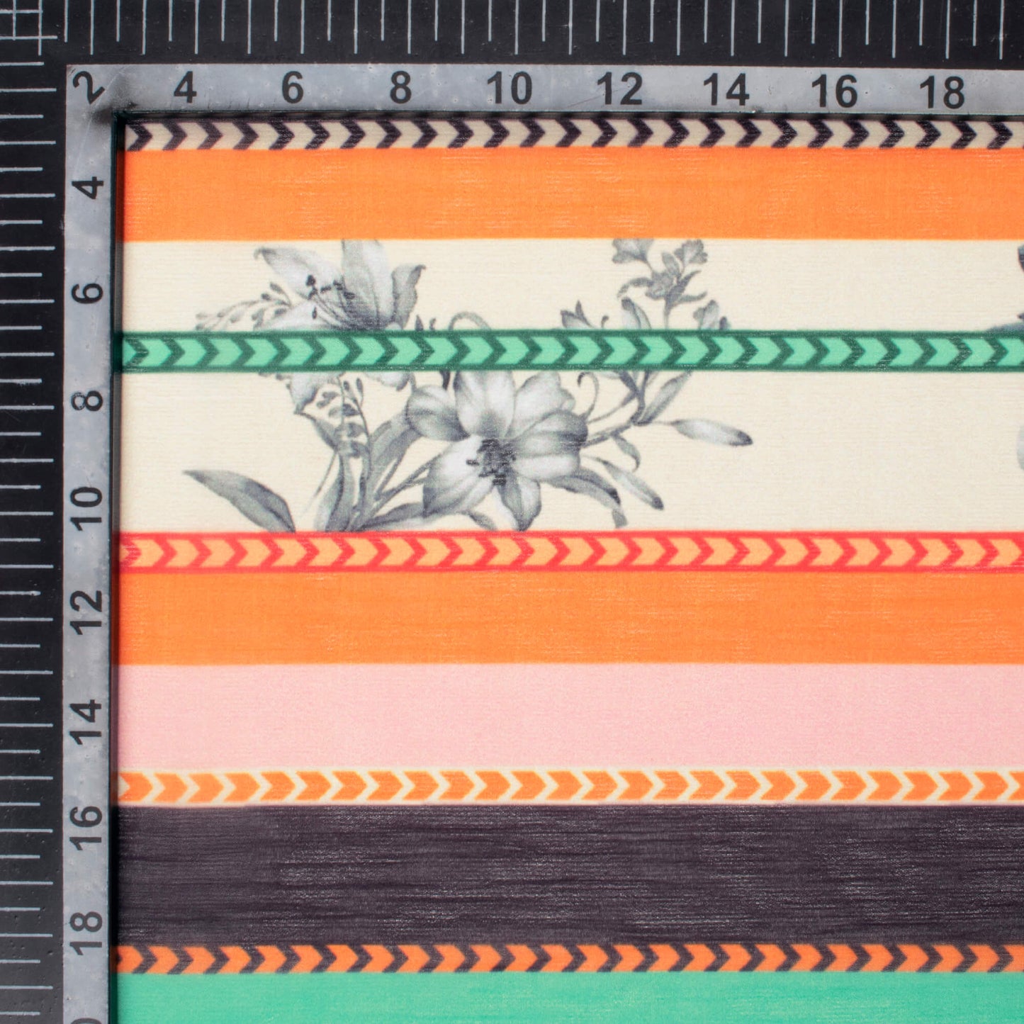 Ocean Green And Carrot Orange Stripes Pattern Digital Print Chiffon Fabric
