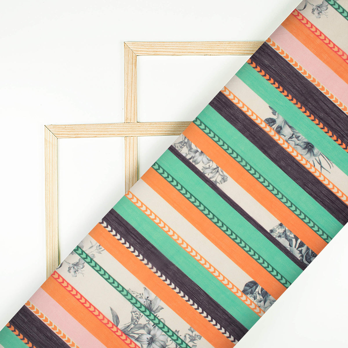 Ocean Green And Carrot Orange Stripes Pattern Digital Print Chiffon Fabric