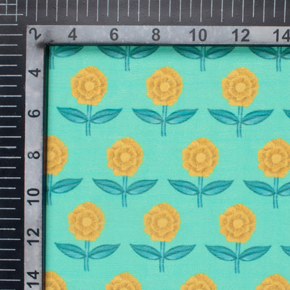 Turquoise And Yellow Floral Pattern Digital Print Chiffon Fabric