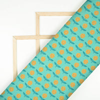 Turquoise And Yellow Floral Pattern Digital Print Chiffon Fabric