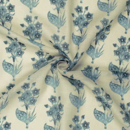 Oat Beige And Deep Green Floral Pattern Digital Print Chiffon Fabric