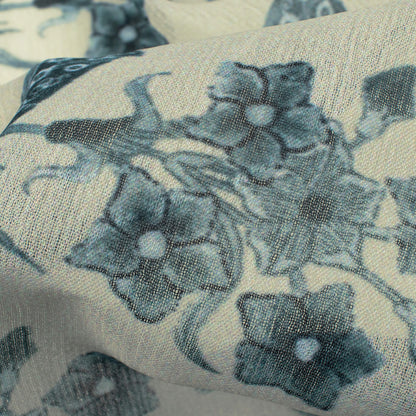 Oat Beige And Deep Green Floral Pattern Digital Print Chiffon Fabric