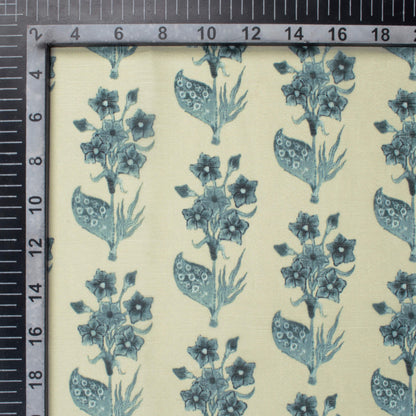 Oat Beige And Deep Green Floral Pattern Digital Print Chiffon Fabric