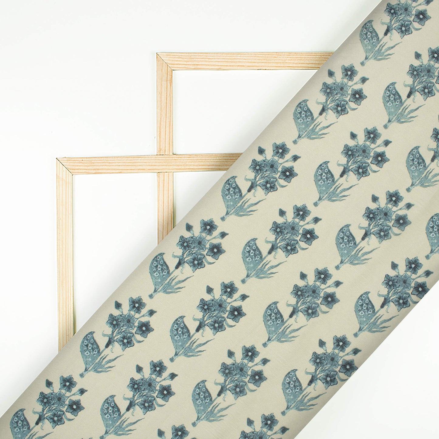 Oat Beige And Deep Green Floral Pattern Digital Print Chiffon Fabric
