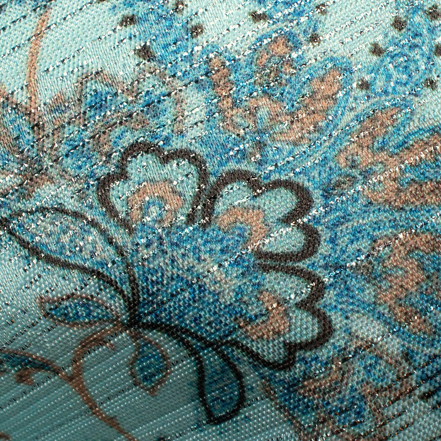 Maya Blue Floral Pattern Digital Print Silver Lurex Jacquard Fabric (Width 54 Inches)