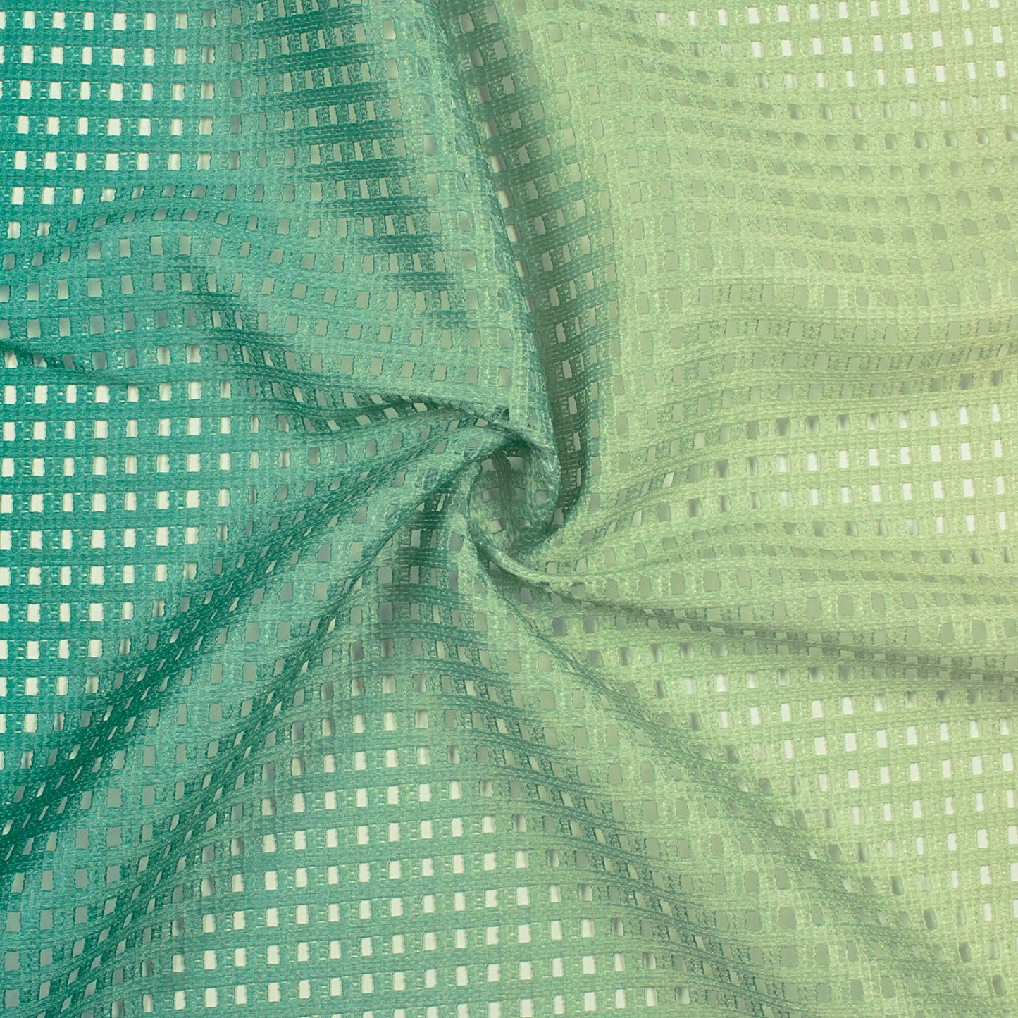 Swamp Green And Blue Ombre Pattern Digital Print Checks Raschel Net Fabric (Width 58 Inches)