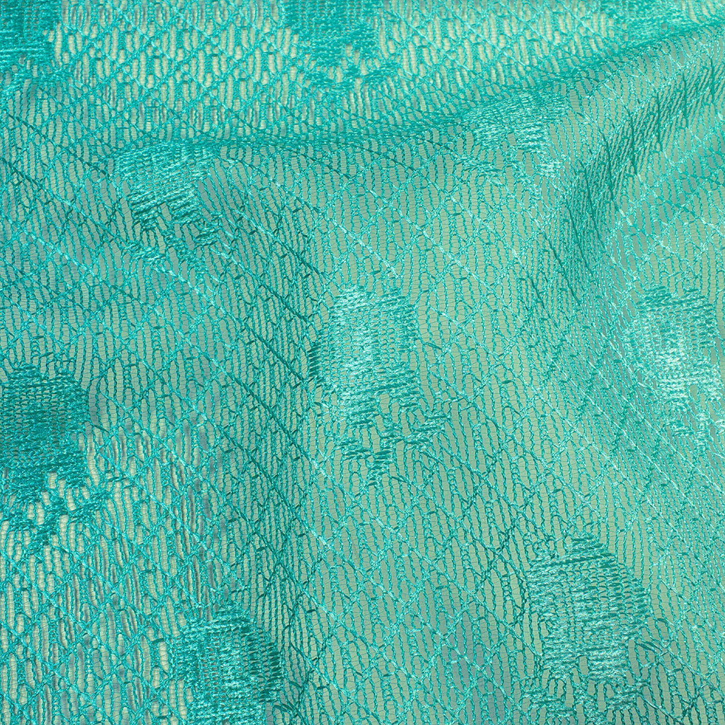Teal Blue And Mint Green Ombre Pattern Digital Print Booti Raschel Net Fabric (Width 58 Inches)