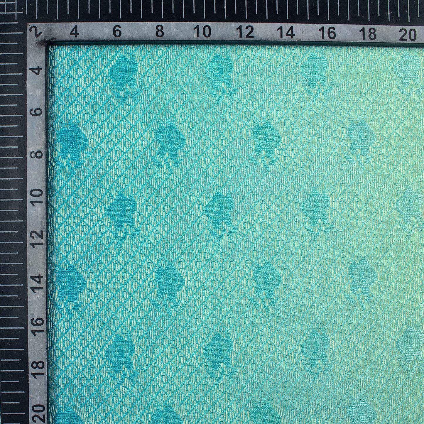 Teal Blue And Mint Green Ombre Pattern Digital Print Booti Raschel Net Fabric (Width 58 Inches)