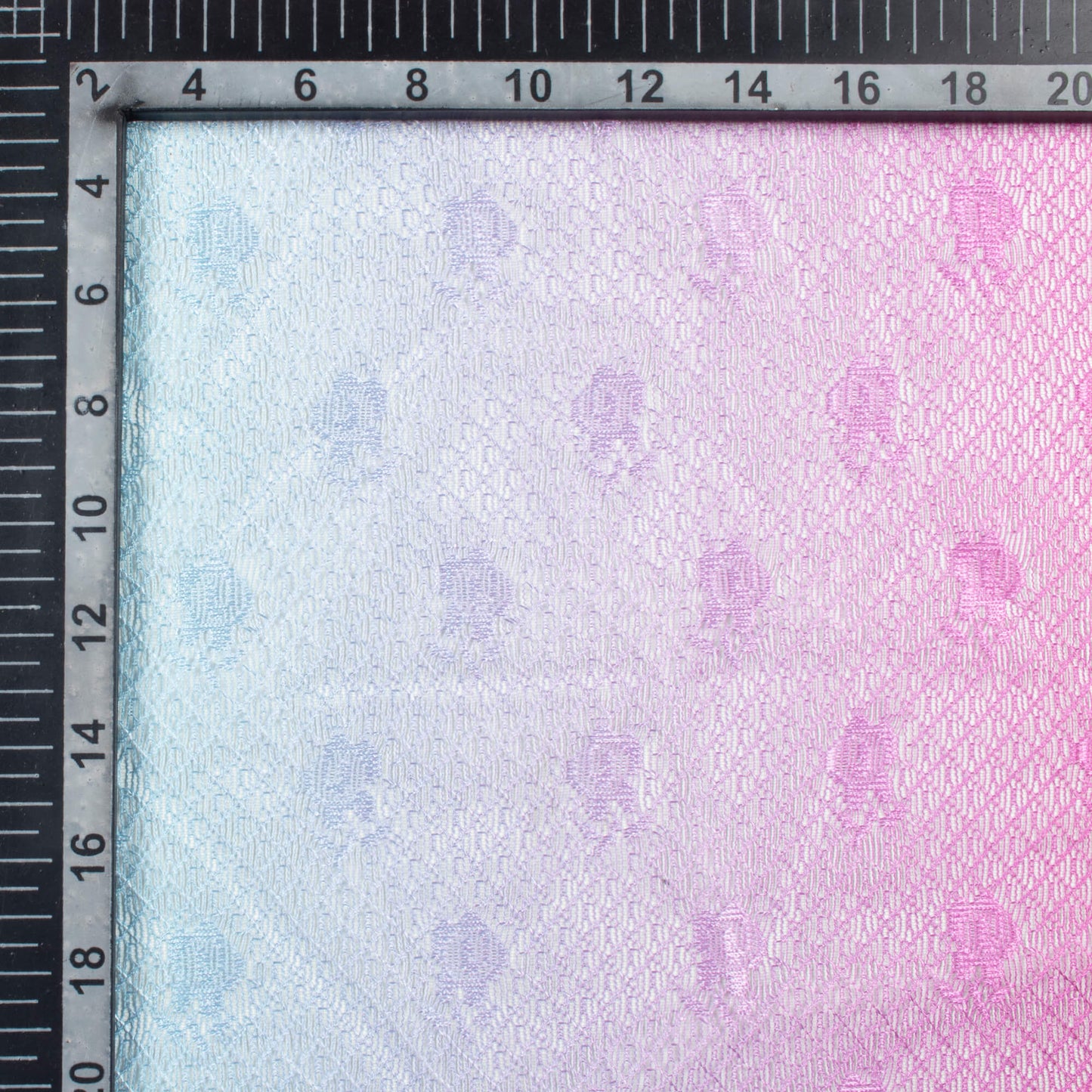 Electric Blue And Pink Ombre Pattern Digital Print Booti Raschel Net Fabric (Width 58 Inches)