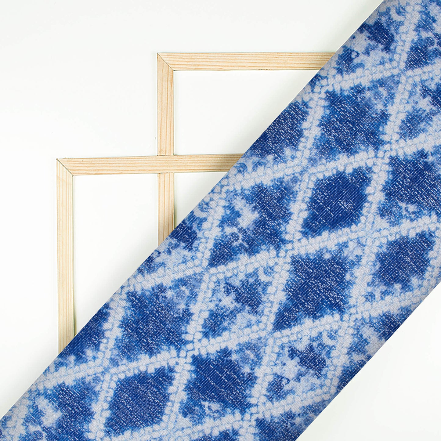 Yale Blue And White Shibori Pattern Digital Print Raschel Net Fabric (Width 58 Inches)