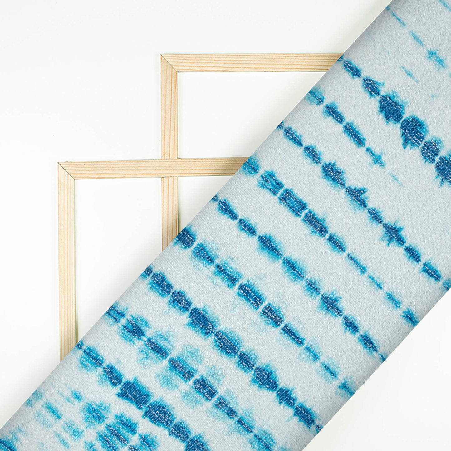 Yale Blue And White Shibori Pattern Digital Print Raschel Net Fabric (Width 58 Inches)