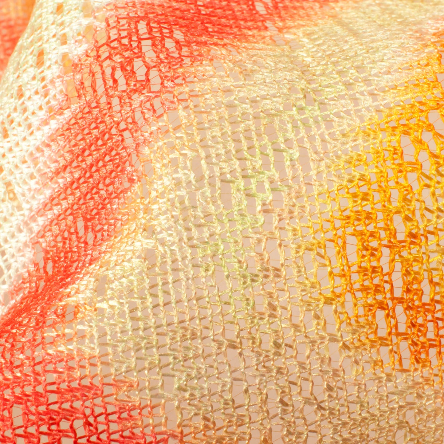 Salmon Pink And Pale Yellow Chevron Pattern Digital Print Raschel Net Fabric (Width 58 Inches)