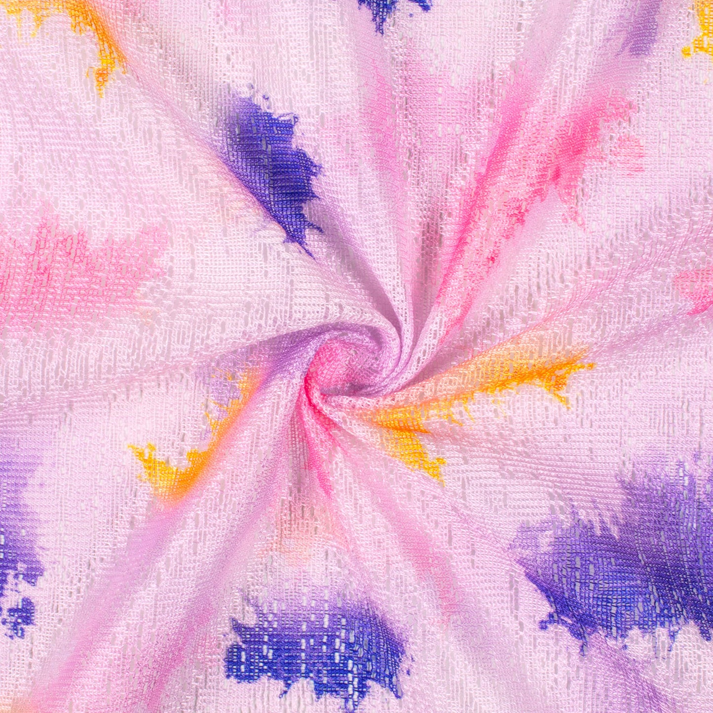 Pink And Blue Tie & Dye Pattern Digital Print Raschel Net Fabric (Width 58 Inches)