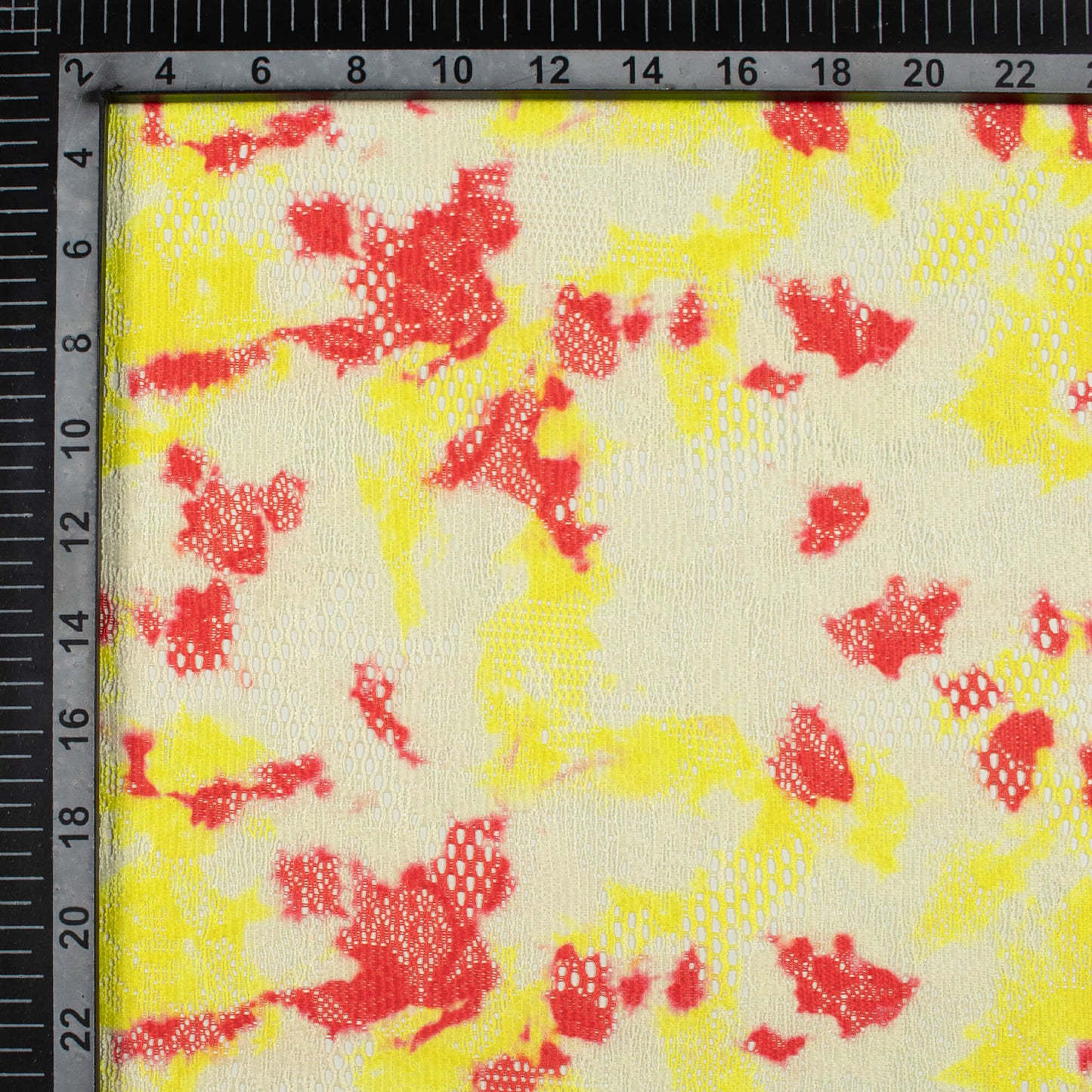 Candy Red And Lemon Yellow Tie & Dye Pattern Digital Print Floral Raschel Net Fabric (Width 58 Inches)