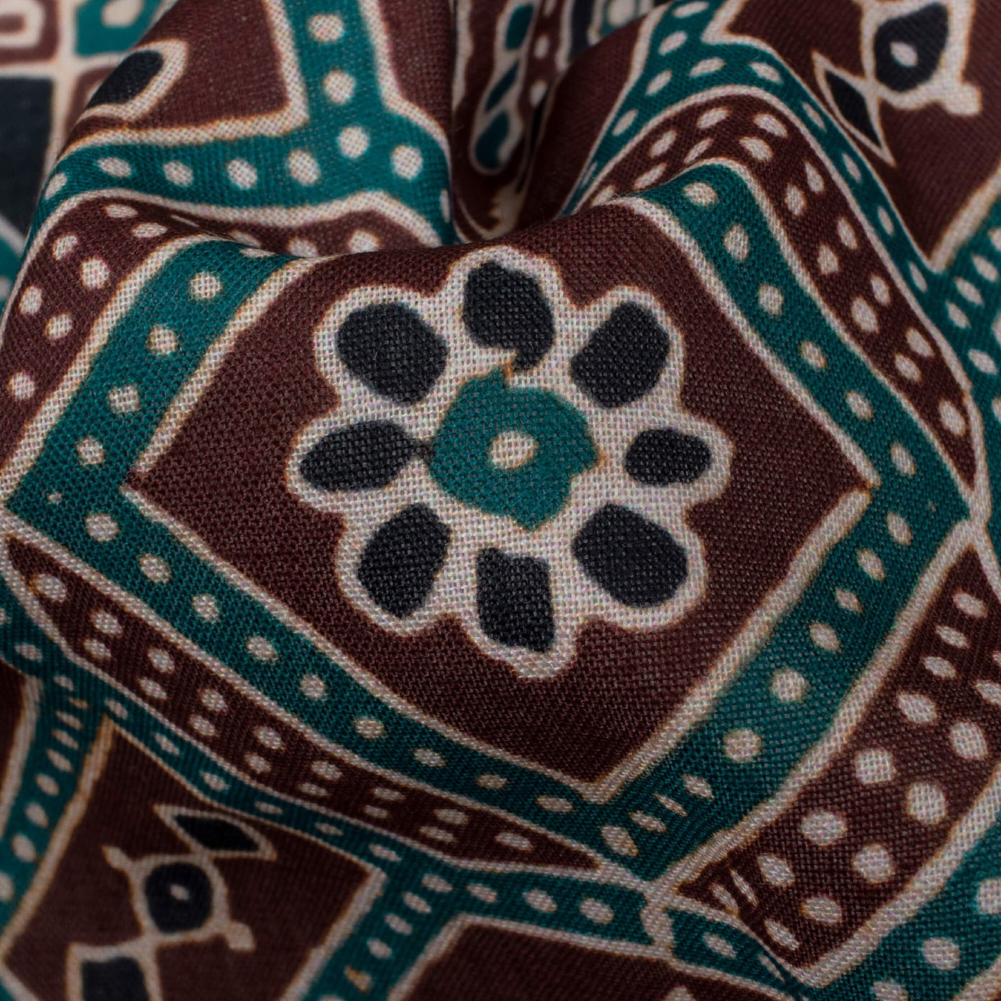 Maroon And Aegean Blue Ajrakh Pattern Digital Print Poly Cambric Fabric