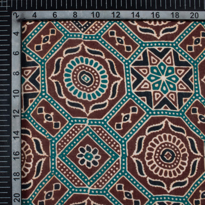 Maroon And Aegean Blue Ajrakh Pattern Digital Print Poly Cambric Fabric