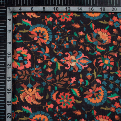 Black And Cherry Red Floral Pattern Digital Print Poly Cambric Fabric