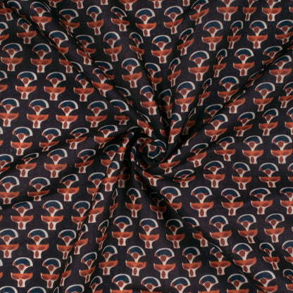 Black And Crimson Red Floral Pattern Digital Print Poly Cambric Fabric