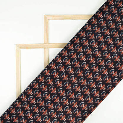 Black And Crimson Red Floral Pattern Digital Print Poly Cambric Fabric