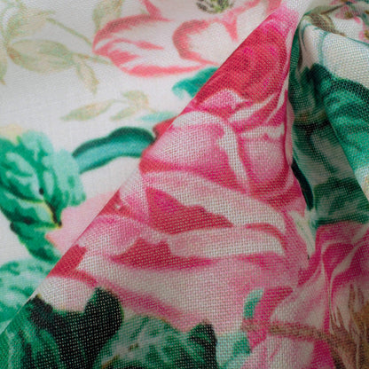 White And Rose Pink Floral Pattern Digital Print Poly Cambric Fabric