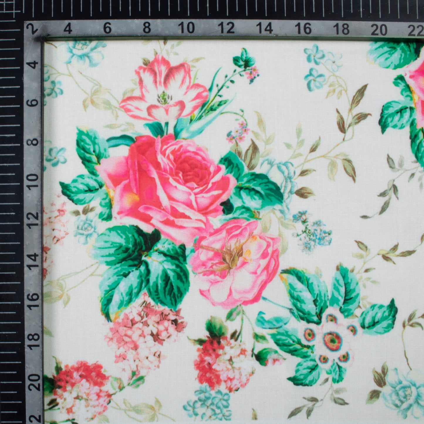 White And Rose Pink Floral Pattern Digital Print Poly Cambric Fabric
