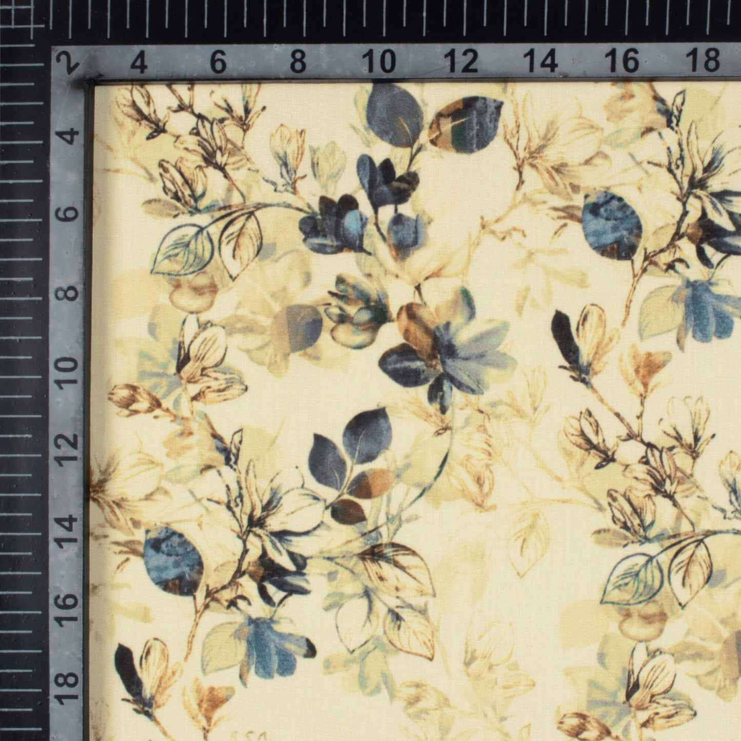 Beige And Grey Floral Pattern Digital Print Poly Cambric Fabric