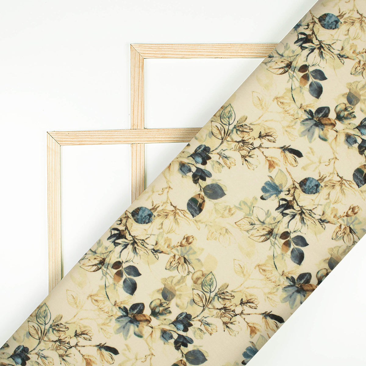 Beige And Grey Floral Pattern Digital Print Poly Cambric Fabric