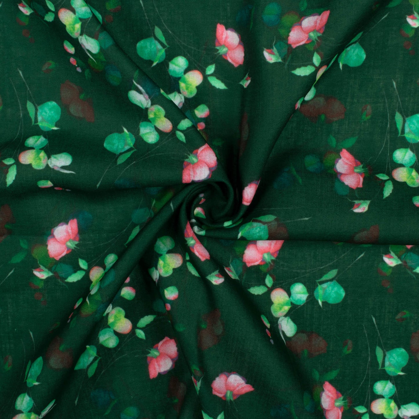 Sacramento Green And Rose Pink Floral Pattern Digital Print Poly Cambric Fabric