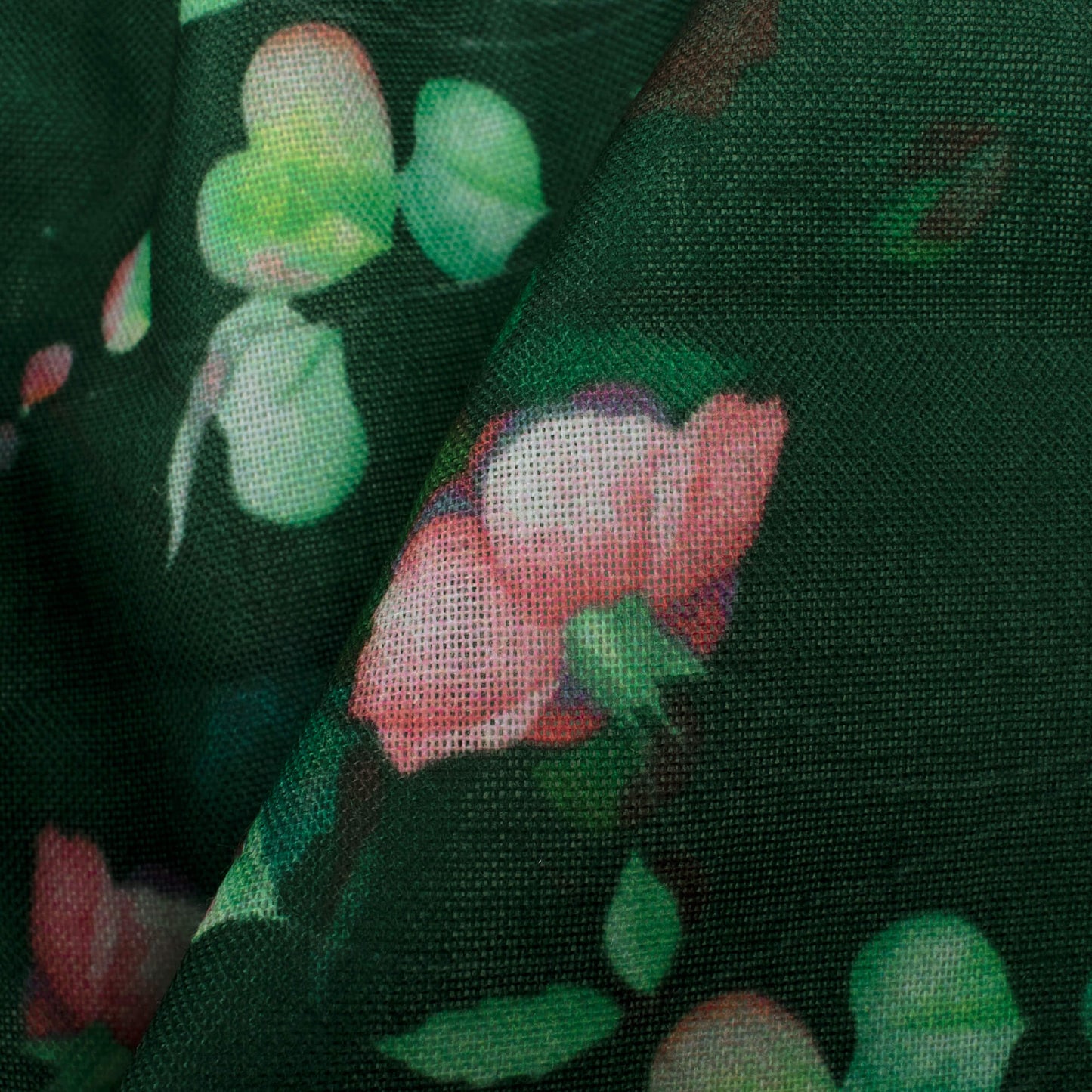 Sacramento Green And Rose Pink Floral Pattern Digital Print Poly Cambric Fabric