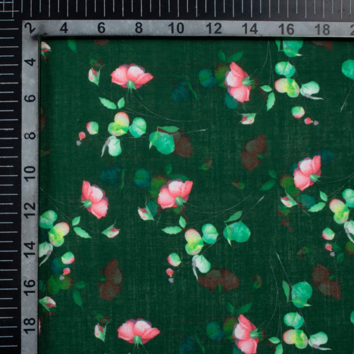 Sacramento Green And Rose Pink Floral Pattern Digital Print Poly Cambric Fabric