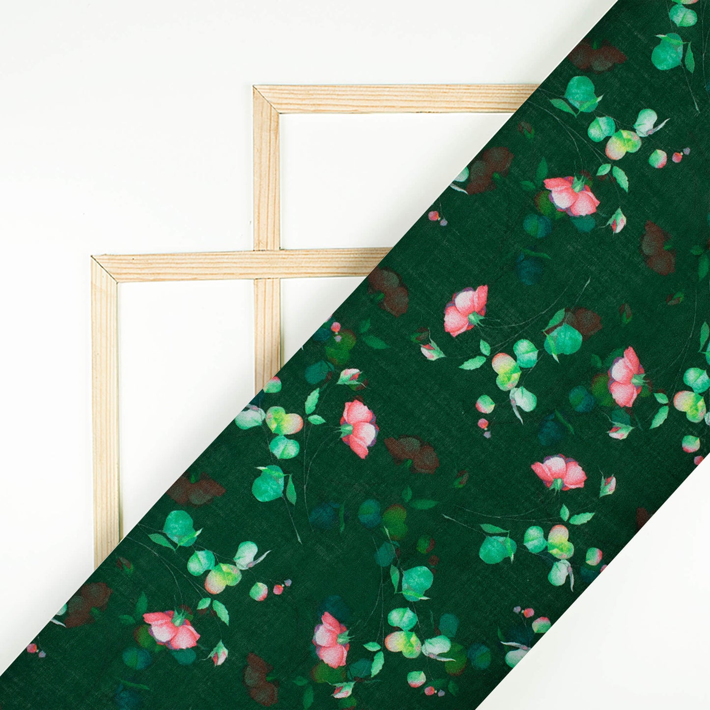 Sacramento Green And Rose Pink Floral Pattern Digital Print Poly Cambric Fabric