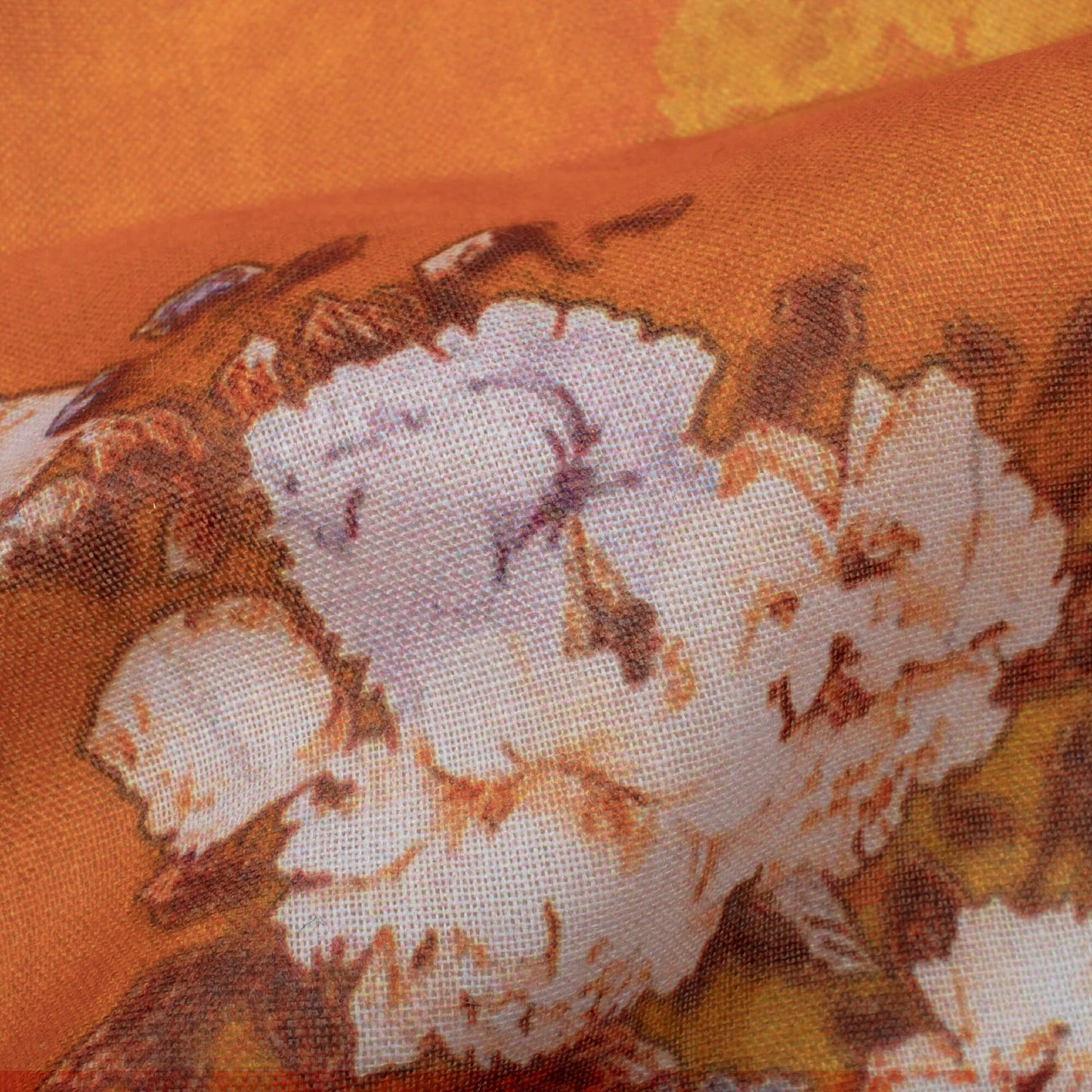 Salamandar Orange And Peach Floral Pattern Digital Print Poly Cambric Fabric