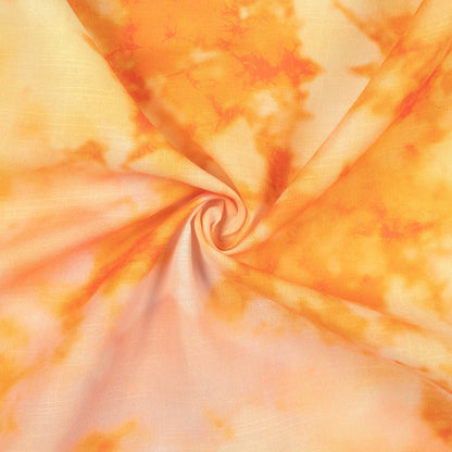 Carrot Orange Tye And Dye Pattern Digital Print Poly Linen Fabric