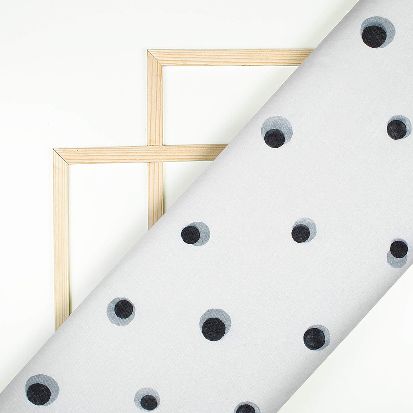 Premium White And Black Polka Dots Pattern Digital Print Poly Linen Fabric