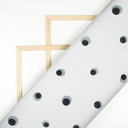 Premium White And Black Polka Dots Pattern Digital Print Poly Linen Fabric