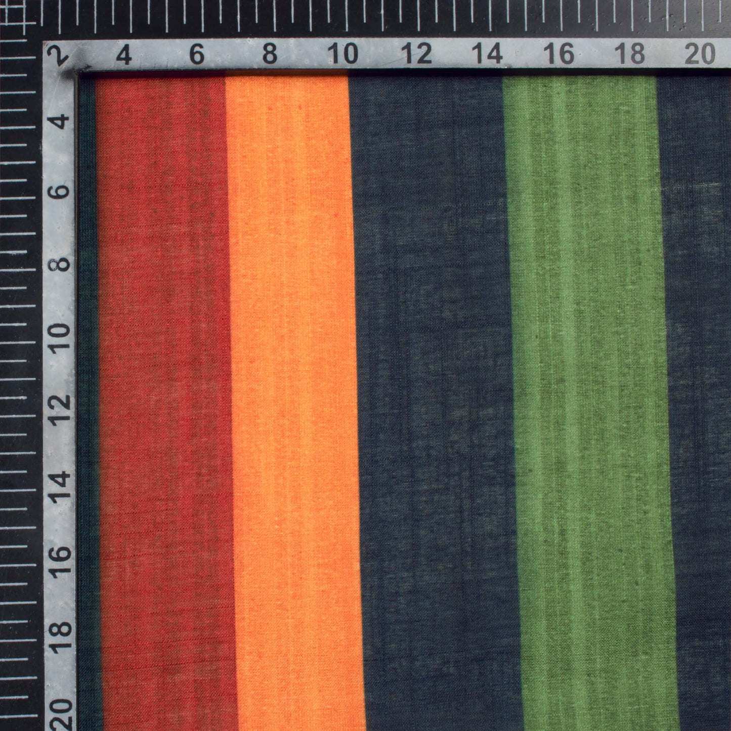 (Cut Piece 0.6 Mtr) Barn Red And Fern Green Stripes Pattern Digital Print Poly Linen Fabric