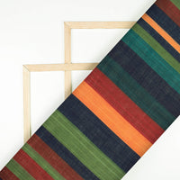 Barn Red And Fern Green Stripes Pattern Digital Print Poly Linen Fabric