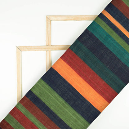Barn Red And Fern Green Stripes Pattern Digital Print Poly Linen Fabric