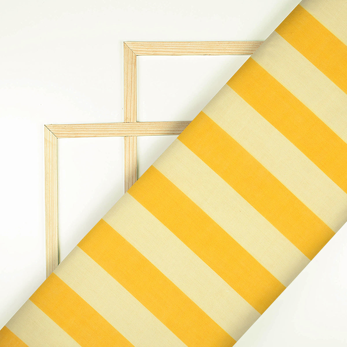 Cyber Yellow And Beige Stripes Pattern Digital Print Poly Linen Fabric