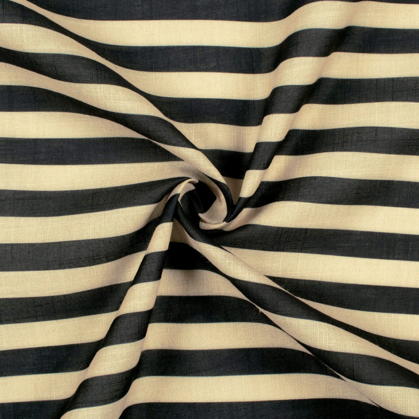Black And Cream Stripes Pattern Digital Print Poly Linen Fabric
