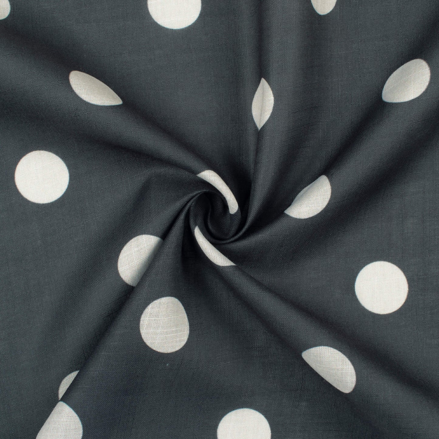 Dark Grey And Off White Polka Dots Pattern Digital Print Poly Linen Fabric