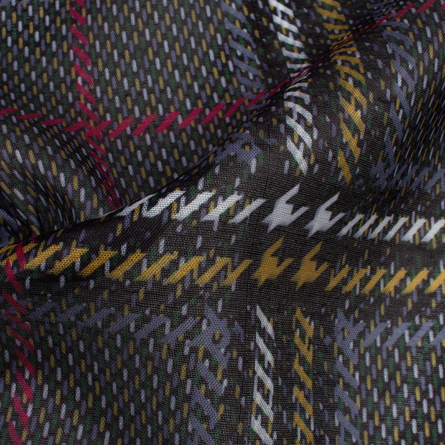 Black And Yellow Checks Pattern Digital Print Poly Mulmul Fabric (Width 40 Inches)