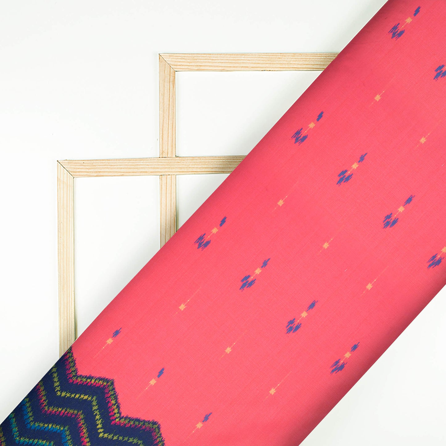 Rouge Pink And Navy Blue Daman Pattern Digital Print Poly Glazed Cotton Fabric