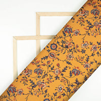 Amber Yellow And Blue Floral Pattern Digital Print Poly Glazed Cotton Fabric